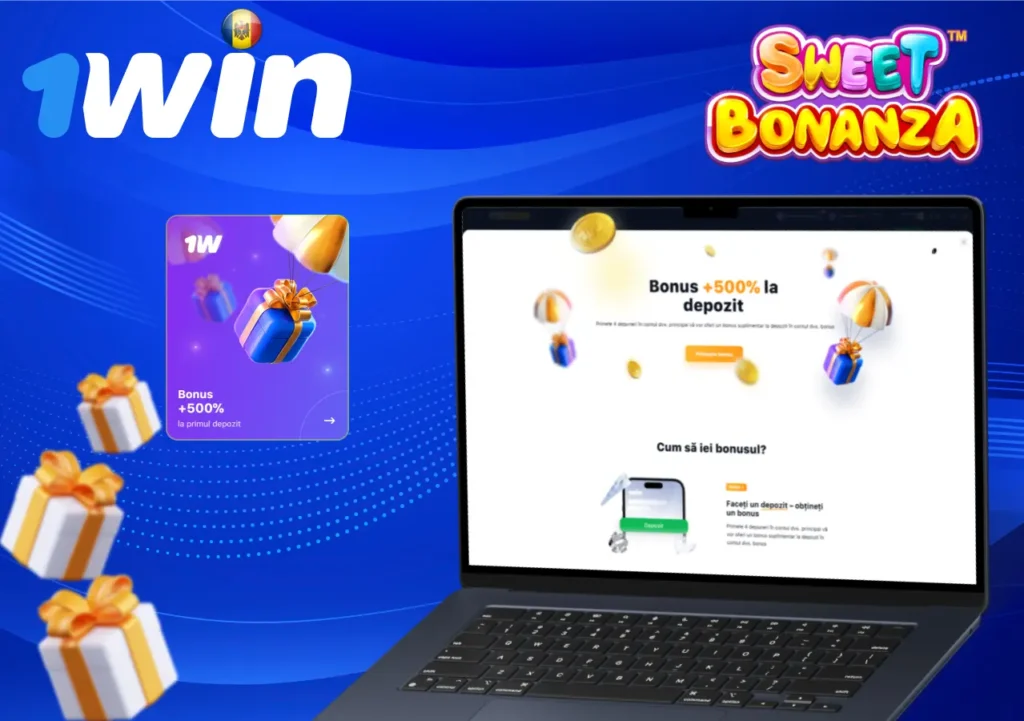 Laptop afișând pagina promoțională a bonusului de bun venit